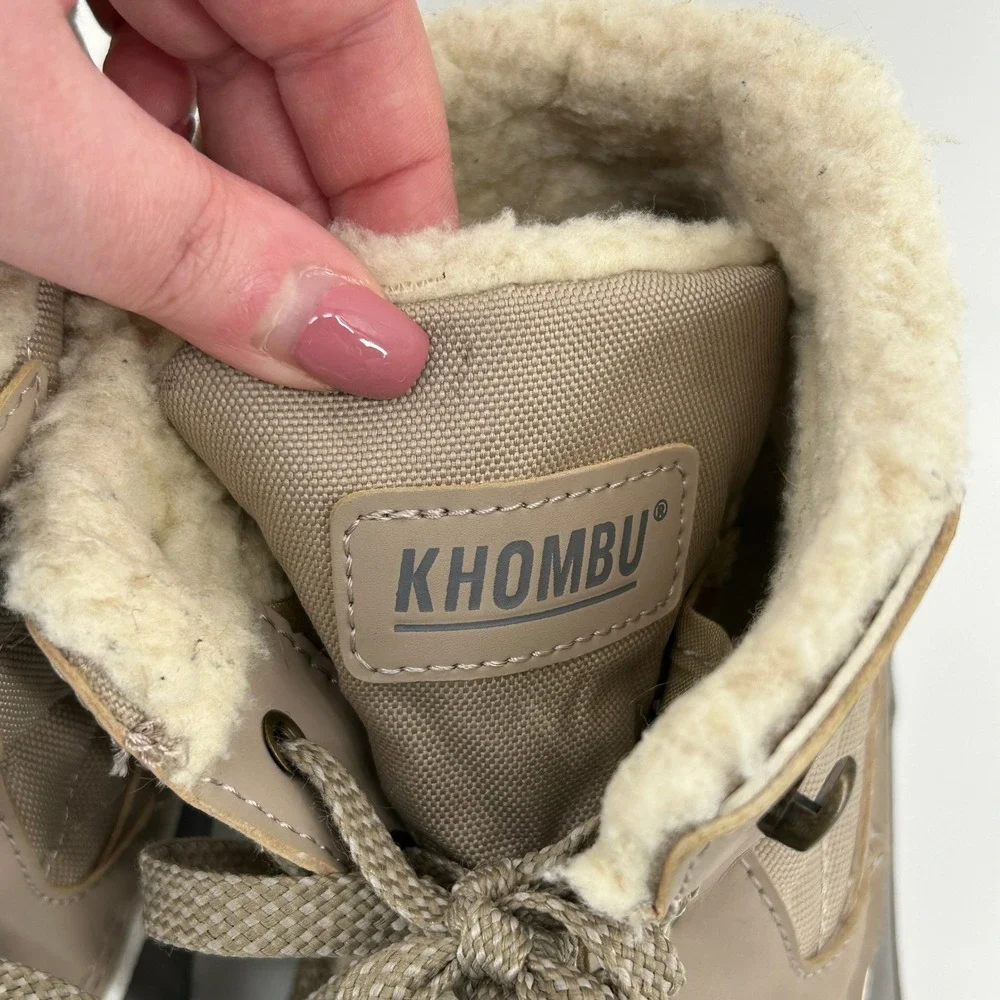 Khombu Tan Grey Quilted Sherpa Lined‎ Duck Boots Winter Waterproof Snow Women 8